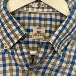 Men’s Peter Millar Blue and White Plaid Button Down Shirt